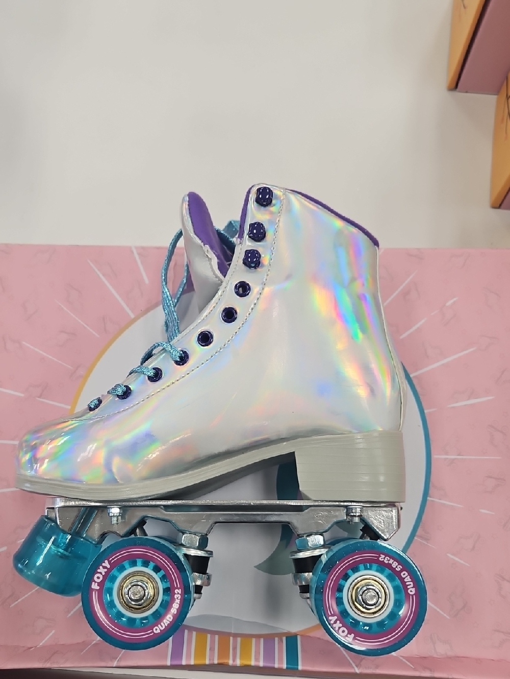 Holographic Roller Skate with Teal & Purple Accents